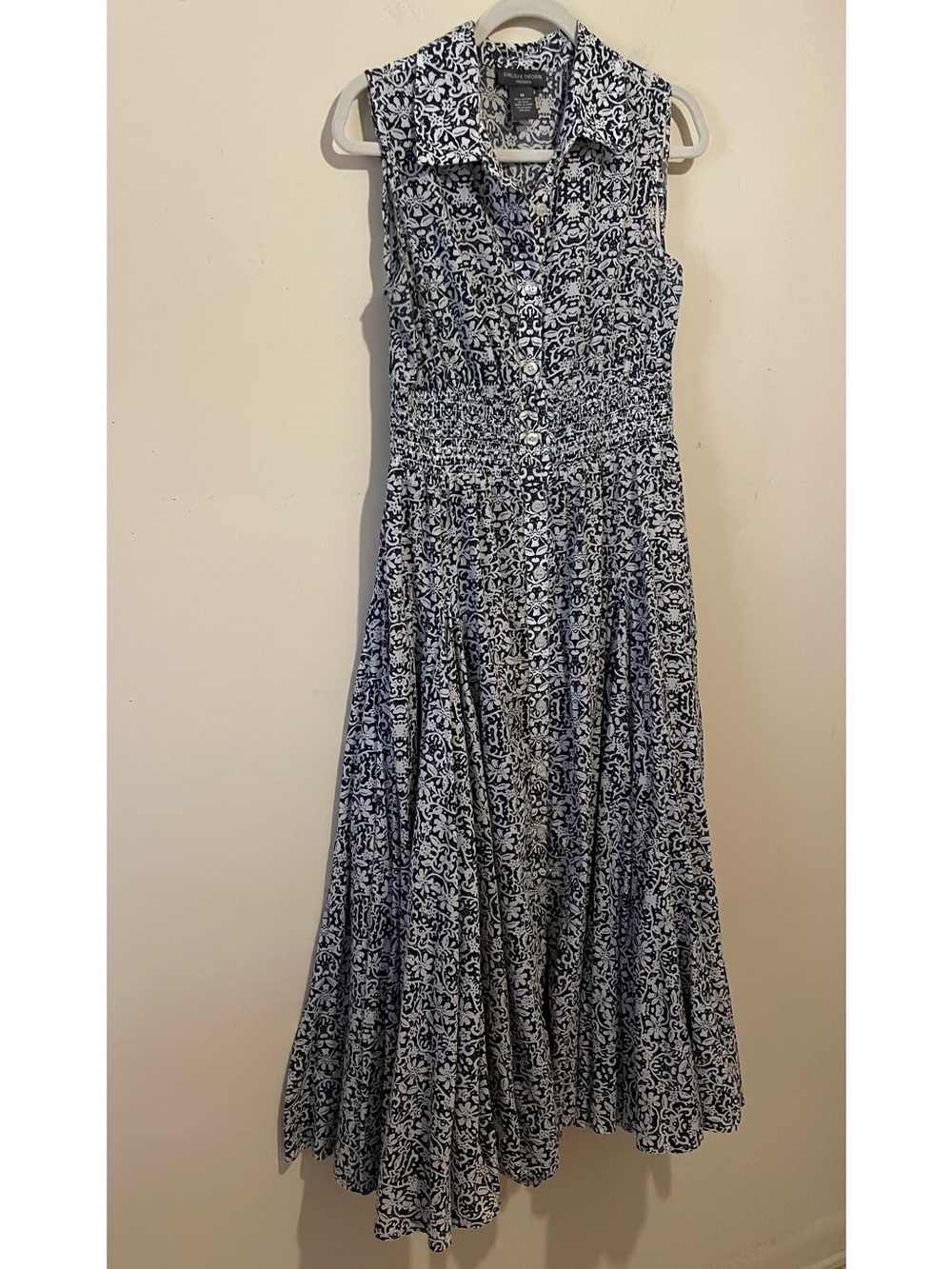 Chelsea & Theodore Navy/Grey Sleeveless Maxi Dress. Smocked Waist, Flowy. Sz M.